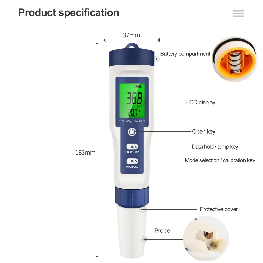 5-in-1 Digital PH TDS EC Salin - Ec Meter Digital recensione e prezzo