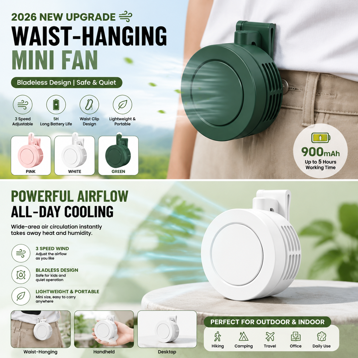 Rechargeable Mini Waist Fan |  - Oscillating Fan Clip recensione e prezzo