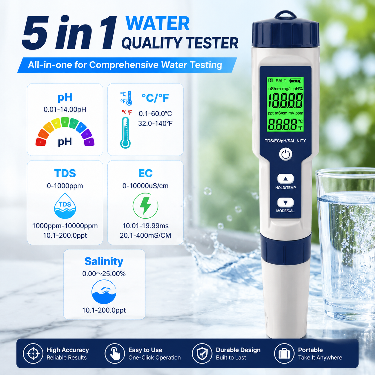 5-in-1 Digital Water Test Pen  - Ec Meter Digital recensione e prezzo